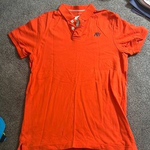 Aeropostale orange polo t-shirt with blue logo.